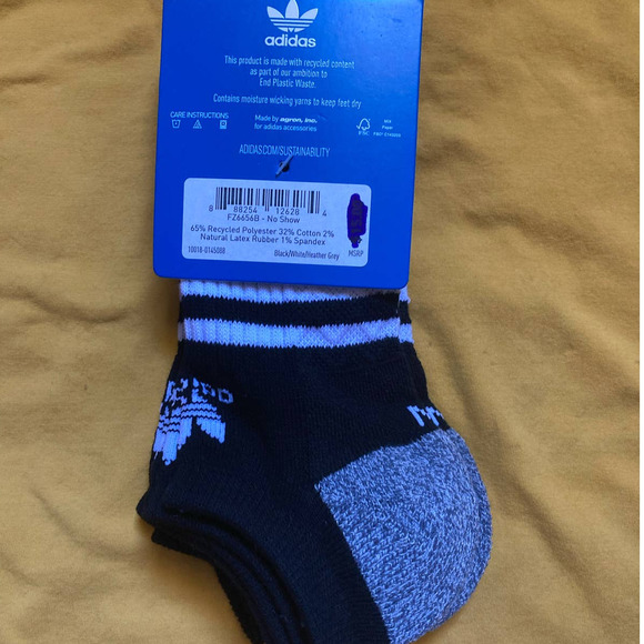 Adidas Roller  No- Show Socks 3 Pairs  Kids Unisex  Medium Size Shoe - Picture 4 of 5